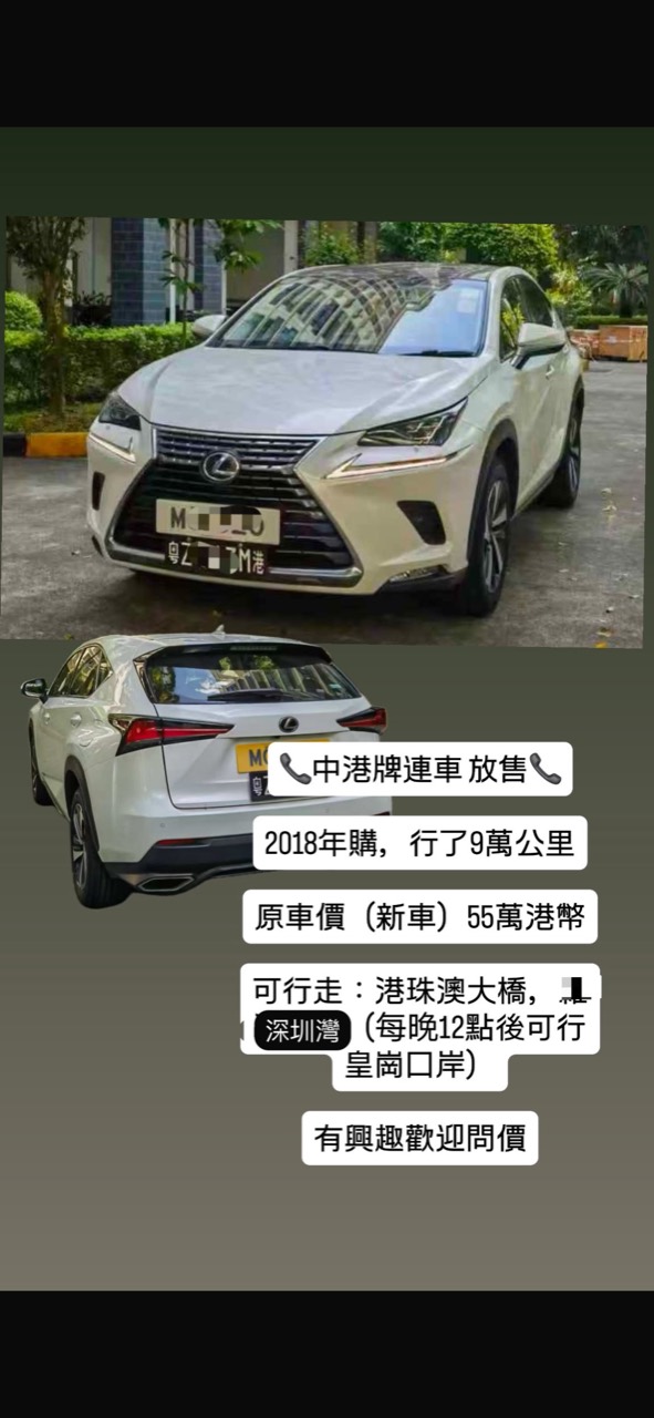Submitted photos of a white Lexus SUV, front and rear views; registration marks obscured