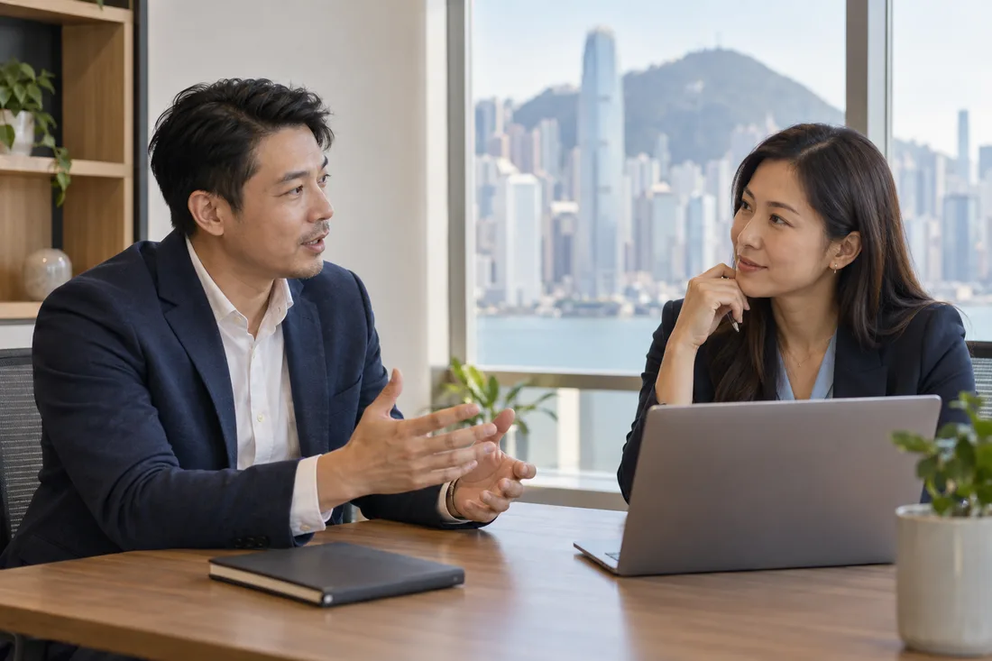 Illustration of a business owner speaking with an adviser